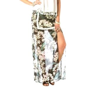NWT Miss Me Floral Green Polynesian Perfection Maxi Skirt Small